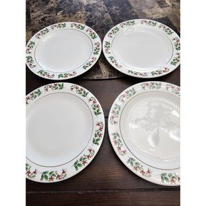 Gibson Holiday Gold Set Of 4 Bread Plates 7" Holly Berries Vintage